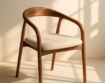 Natural Walnut Wood Dining Chair – Handmade Solid Wood Chair, Modern Living Room Chair, Luxury Kitchen Seating – Personalized