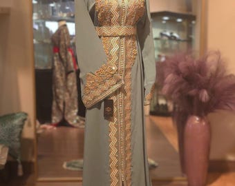 Luxury Moroccan Wedding Kaftan: Gold Embroidery, Elegant Abaya, Moroccan Caftan, Nikkah Dress