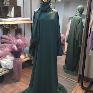 Moroccan Cotton Blend Prayer Dress with Hijab: Islamic Gift