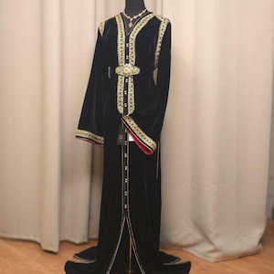 Moroccan Black velvet Kaftan: Gold Embroidery, Eid Dress, Wedding Dress, Nikkah Caftan,Price including USA Duties tariff