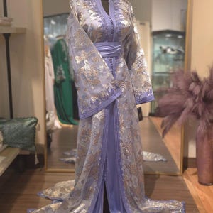 Fancy Caftan Blue Broche, Plain Tone Embroidery, Moroccan dress, Bride kaftan, Moroccan Caftan, Nikah Dress, henna Dress
