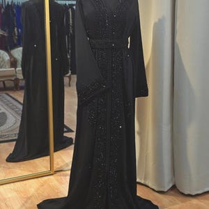 Handmade Moroccan Crepe Kaftan: Elegant Red Nikkah Dress, Price including USA Duties tariff