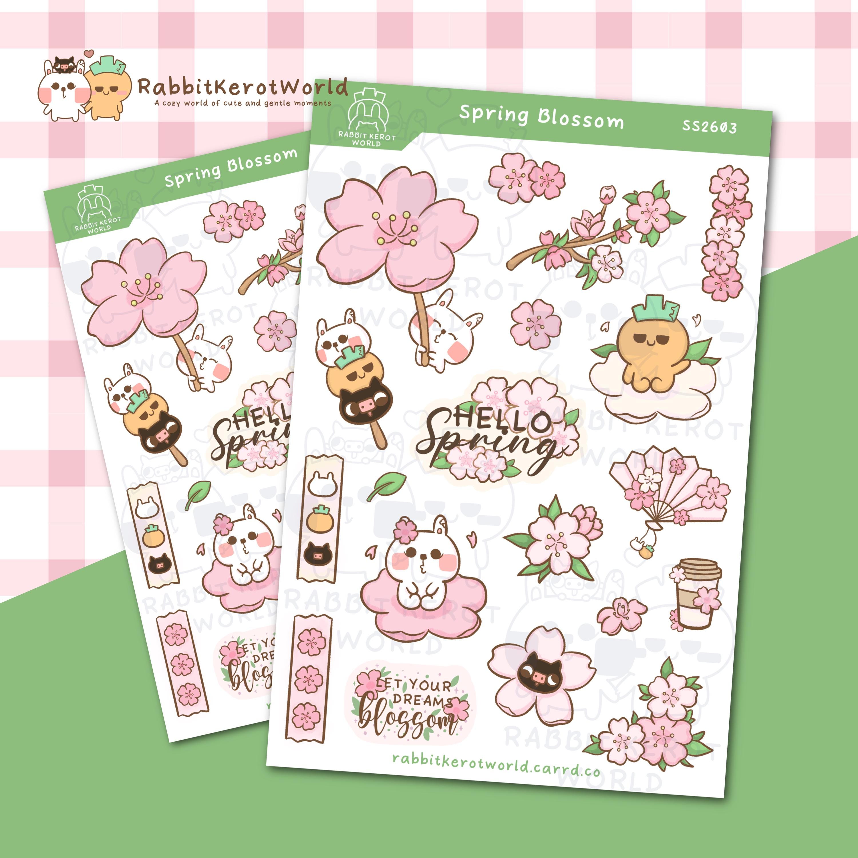 Cute Cherry Blossom Sticker Sheet, Planner Stickers, Kawaii Spring ...
