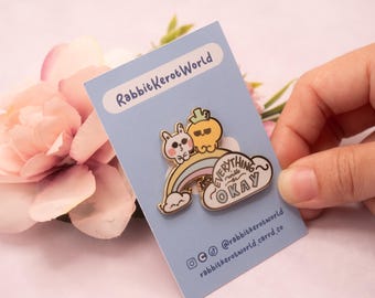 Pin de esmalte de salud mental, lindos pines de esmalte kawaii, pin de esmalte duro de regalo, todo estará bien, pines motivadores, insignia de pin de salud mental