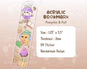 Cute Pumpkin Autumn Acrylic Bookmark, Kawaii Fall Reading Bookmark, Cozy Book Lover Gift, Seasonal Book Accessory
