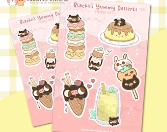 Stickervel Schattig dessert, plannerstickers, kawaii voedseldagboekstickers, esthetische zoete lekkernijen, themastickers desserts