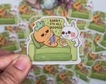 Bookish Book Lover Vinyl Sticker: Reading Book Stickers, One More Chapter, Sorry I'm Booked, DND, Cute Stationery, Handdrawn, Journal
