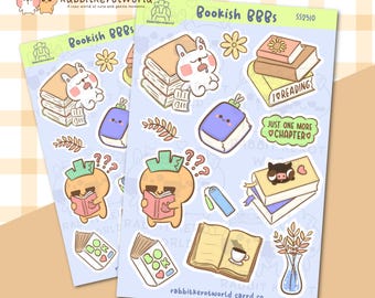 Cute Bookish Sticker Sheet, Planner Stickers, Kawaii Reading Journal Stickers, Cozy Book Lover Aesthetic