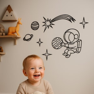 Wood modern wall art space theme, astronaut nursery decor, space bedroom decor, kids space themed wall sign, outer space nursery wall decor