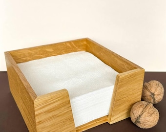 Servilletero de roble, dispensador de servilletas de papel de roble macizo hecho a mano para encimera de cocina, organizador de mesa minimalista de madera.