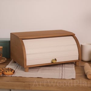 Wooden Bread Box, Roll Top Modern Kitchen Storage, Food Safe Bread Keeper, Handmade Wood Kitchen Furniture