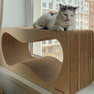 Cat Scratcher Bed, Cardboard Cat Lounge, Modern Cat Furniture, Cat Window Bed, Wooden Cat Scratcher House, Pet Lounge
