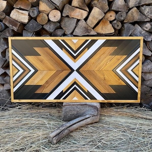 Large Aztec Wood Wall Art | Geometric Boho Wood Panel | Handmade Barn Quilt Wall Hanging | Southwestern Wooden Decor | Rustic Home Accent