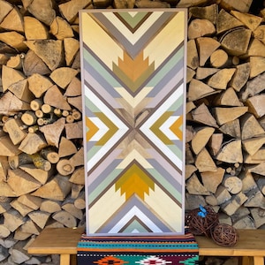 AZTEC wood wall art, Large Boho Art, Aztec Wood Panel, Wood Hanging, Geometric Wood Art, Barn Quilt Wall Decor, Mosaic Wood Wall Art