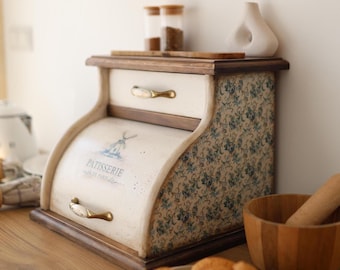 Panera francesa hecha a mano, almacenamiento de cocina rústico vintage, panera estilo granja, armario de pan de madera Amish, regalo de Navidad para el hogar