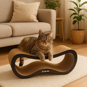 Modern Scratching CAT Lounger, Wooden Cat Bed, Cat Scratching Cardboard, Cat Bed, Scratch Pad, Durable Cat Furniture for Relaxing Scratching