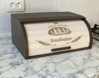 Panera moderna hecha a mano, panera minimalista de madera con tapa deslizante, cesta de pan de madera maciza, decoración de cocina o regalo de inauguración de casa.