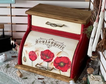 Panera francesa hecha a mano, almacenamiento rústico vintage para cocina, panera estilo granja, vitrina de madera Amish, regalo de Navidad para el hogar.