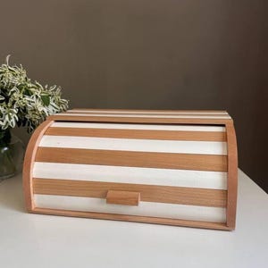 Brödlåda i trä, Brödlåda i bok med rulllock, Modern köksorganisatör