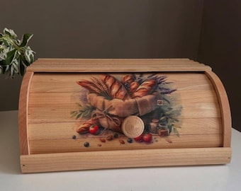 Handmade Wooden Bread Box, Rustic Beech Bread Bin, Roll Top Kitchen Organizer, Vintage Style Bread Storage, Farmhouse Bread Holder Gift