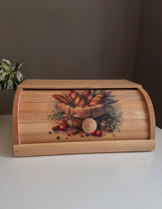 Handmade Wooden Bread Box, Rustic Beech Bread Bin, Roll Top Kitchen Organizer, Vintage Style Bread Storage, Farmhouse Bread Holder Gift