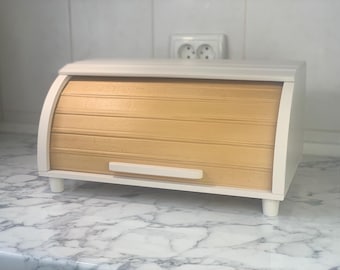 Panera moderna grande de madera con tapa enrollable, panera artesanal, almacenamiento de cocina.