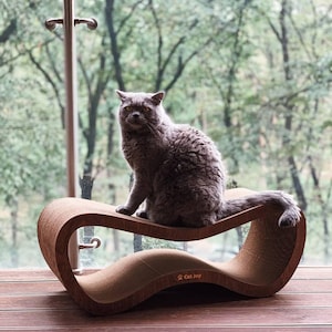 Cama moderna para gatos con rascador, cama de madera para gatos, rascador de cartón para gatos, cama para gatos, almohadilla para rascar, muebles duraderos para gatos para relajarse y rascarse