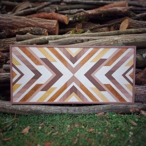 Large Aztec Wood Wall Art, Geometric Wooden Quilt, Handmade Wood Mosaic, Tribal Barn Quilt Panel, Housewarming gift, Southwest Boho Decor