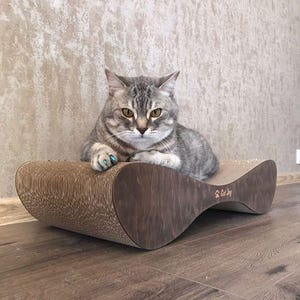 Chaise longue moderne à gratter pour chat, Lit en bois pour chat, Carton à gratter pour chat, Lit pour chat, Bloc-notes, Meubles durables pour chat pour se détendre