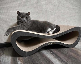 Katzenkratzer Lounge Bett, Großes Katzenkratzbrett aus Pappe, Moderne Katzenmöbel, Geschwungenes Katzensofa, Designer Haustier Lounge, Indoor Katzenbett