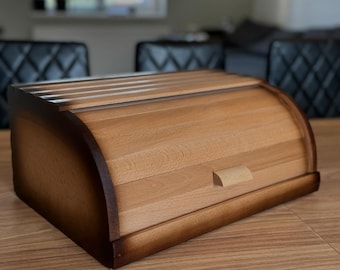 Handmade Beech Bread Box, Solid Wood Bread Bin, Wooden Breadbox for Kitchen Countertop, Rustic Beech Bread Holder, Natural Kitchen Decor