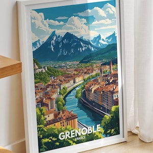 Grenoble travel print - France, Grenoble travel poster, France travel poster, France cityscape wall art, unique city art decor