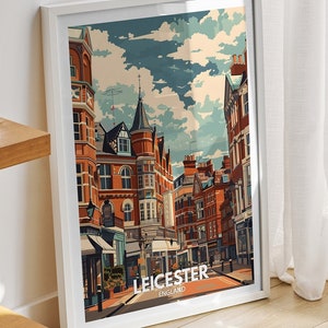 Leicester travel  print -  England , Leicester art poster, England  travel poster, United Kingdom wall art, English art  decor