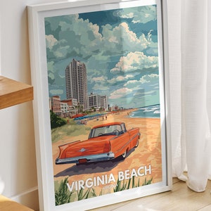 Virginia Beach travel print - Virginia, Virginia Beach travel poster, Virginia travel poster, Virginia cityscape wall art, unique city decor
