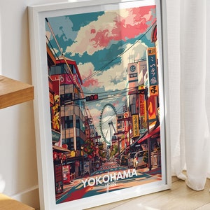 Yokohama  travel print - Japan, Yokohama travel poster, Japan travel poster, Japan cityscape wall art, unique city decor