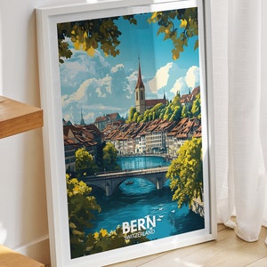 Bern travel print - Switzerland, Bern travel poster, Switzerland travel poster, Switzerland cityscape wall, unique city decor
