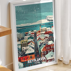 Reykjavik art print - Iceland, Reykjavik travel poster, Iceland travel poster, Iceland cityscape wall art, unique city decor