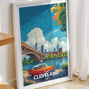 Cheveland art print - Ohio, Cheveland travel poster, Ohio travel poster, Ohio cityscape wall art, unique city art decor