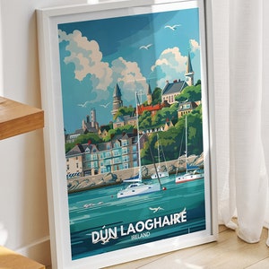 Dun Laoghaire  print - Ireland, Dun Laoghaire travel poster, Ireland travel poster, Ireland cityscape wall art, unique city decor