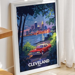 Cheveland travel print - Ohio, Cheveland travel poster, Ohio travel poster, Ohio cityscape wall art, unique city art decor