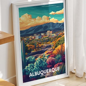 Albuquerque travel print - New Mexico, Albuquerque travel poster, New Mexico travel poster, New Mexico cityscape wall art, unique city decor