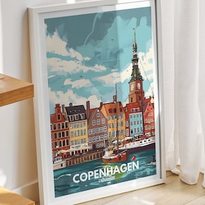 Copenhagen travel print - Denmark, Copenhagen travel poster, Denmark travel poster, Denmark cityscape wall art, unique city decor