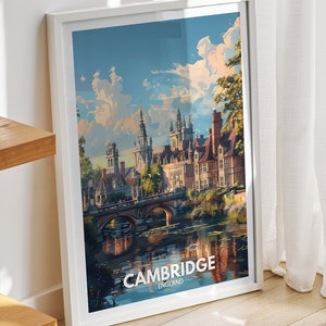 Cambridge art print - England, Cambridge art poster, England travel poster, United Kingdom wall art, English art decor