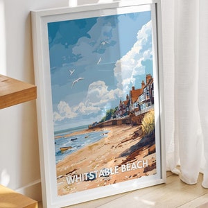 Whitstable Beach print - Kent, Whitstable Beach poster, Kent travel art poster, Natural Beach wall art, UK seaside art decor