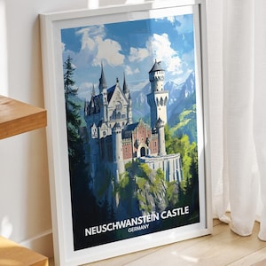 Neuschwanstein Castle print - Germany, Neuschwanstein Castle poster, Germany travel art poster, Germany wall art, Germany art decor