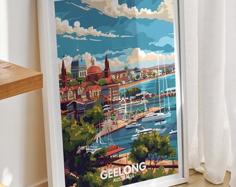 Geelong  travel print - Australia, Geelong travel poster, Australia travel poster, Australia cityscape wall art, unique city art decor