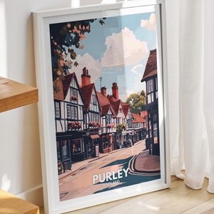 Purley travel print - England, Purley travel poster, England travel poster, United Kingdom wall art, British art decor