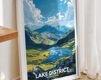 Lake District National Park print - Lake District, Lake District travel art poster, Lake District wall art decor