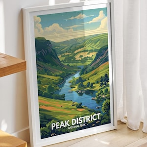 Peak District National Park print - Peak District, Peak District travel art poster, Peak District wall art decor