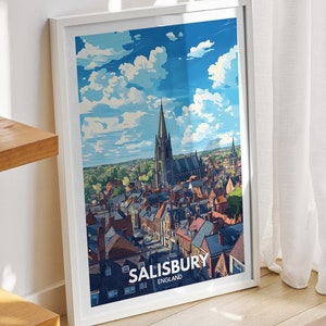 Salisbury travel print - England, Salisbury travel poster, England travel poster, United Kingdom wall art, British art decor
